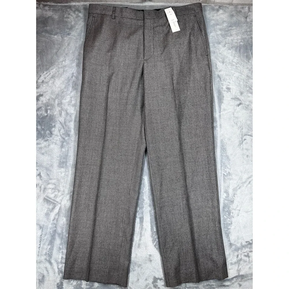 Banana Republic Mens 36x32 Modern Fit Houndstooth 100% Wool Dress Pants Brown